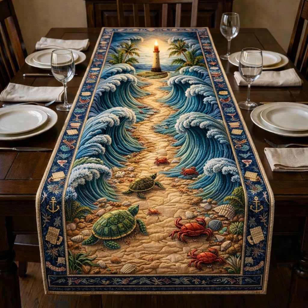 Turtles and Crabs Between Waves Table Runner - Made to Order TABLE928