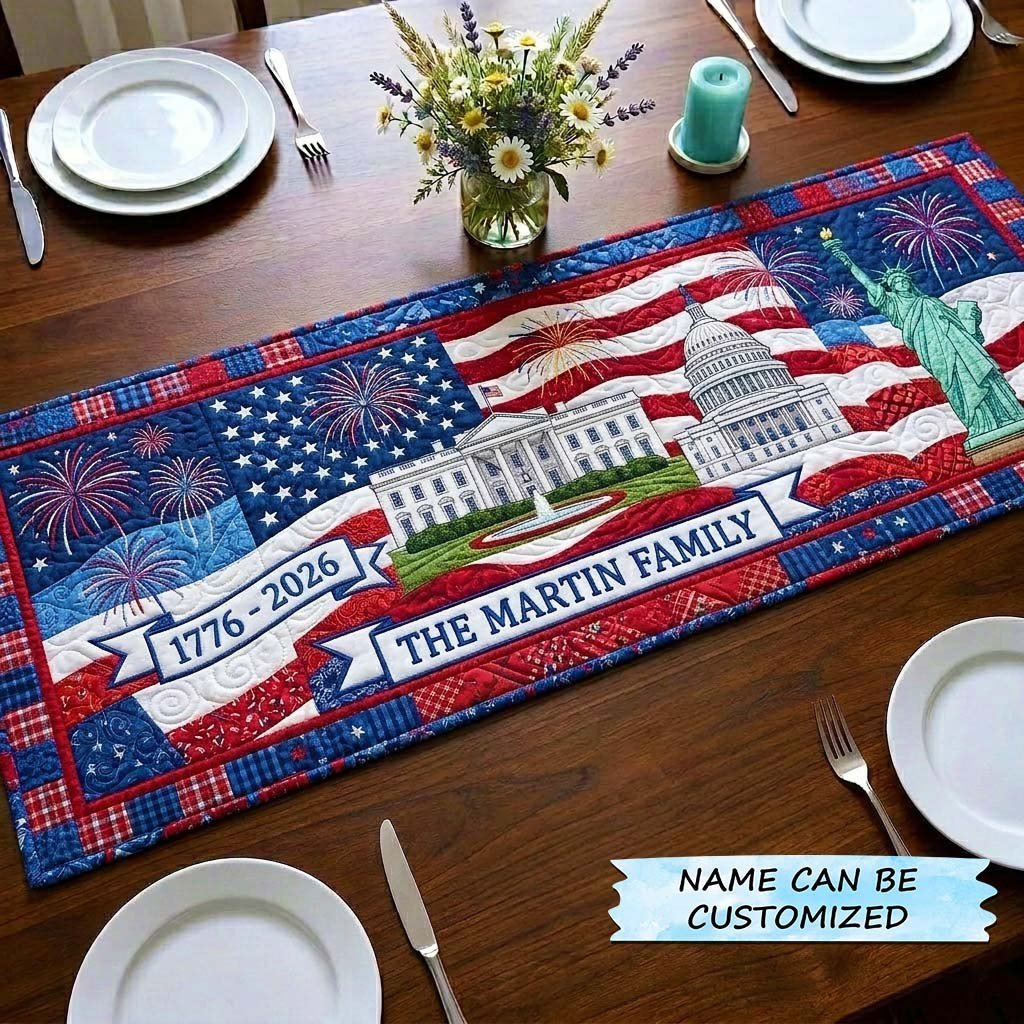 White House with Flag and Fireworks Table Runner - Made to Order TABLE928