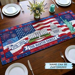 White House with Flag and Fireworks Table Runner - Made to Order TABLE928