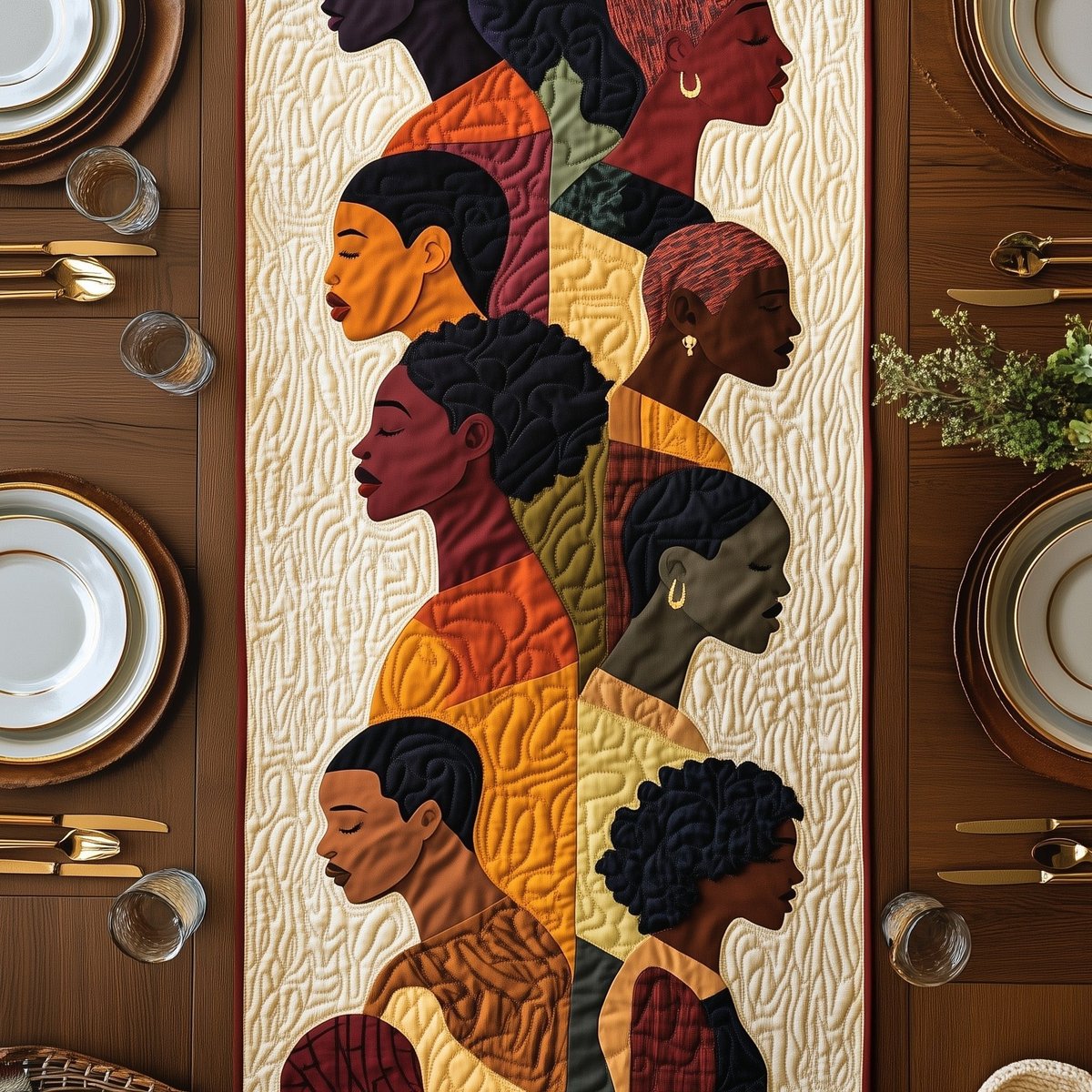 Warm Toned Profile Portraits Table Runner - Made to Order TABLE928