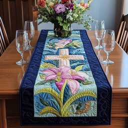 White Cross with a Pink Lily Table Runner - Made to Order TABLE928