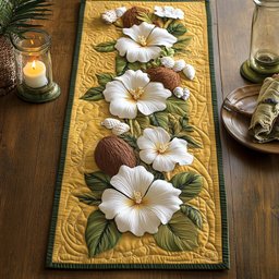 White Hibiscus on Yellow Ground Table Runner - Made to Order TABLE928