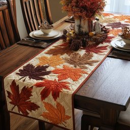 Warm Toned Leaves on Cream Table Runner - Made to Order TABLE928