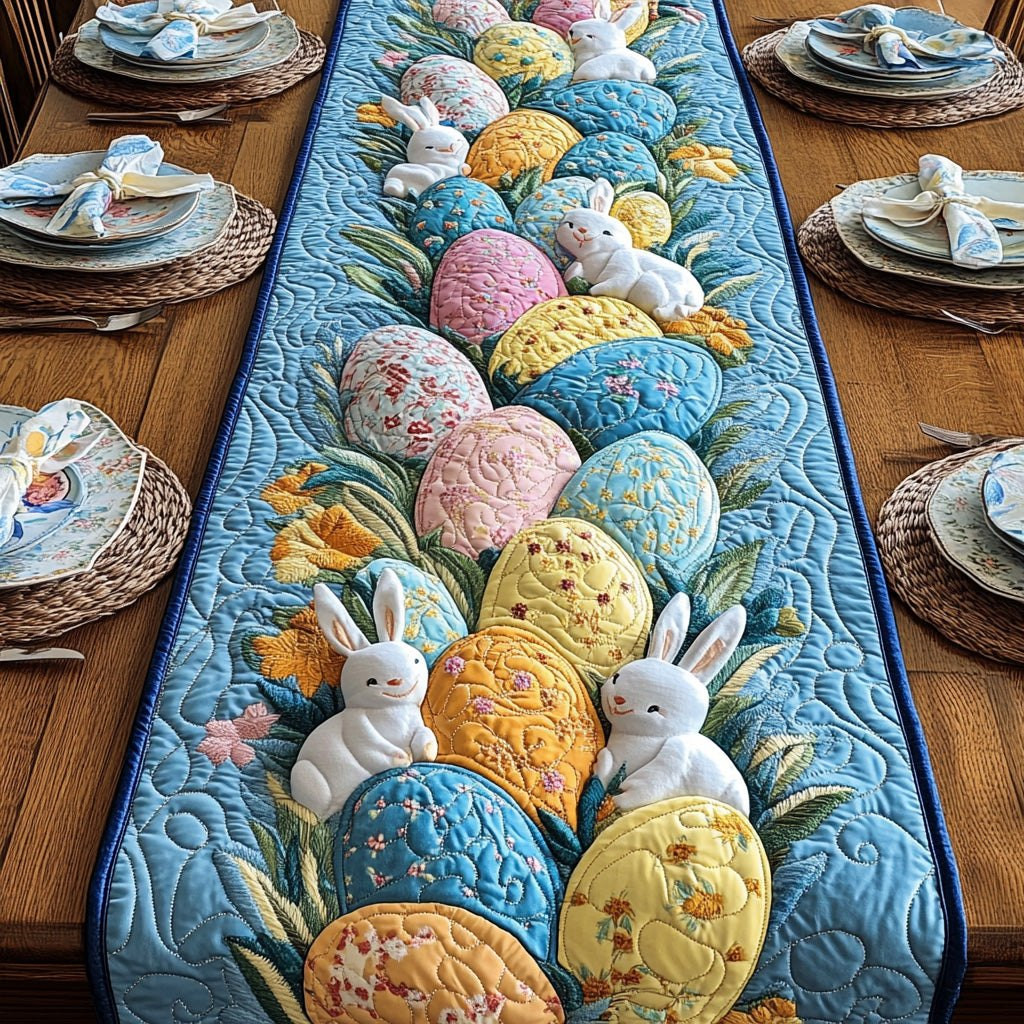 White Bunnies in a Pile of Eggs Table Runner - Made to Order TABLE928