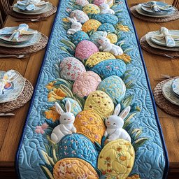 White Bunnies in a Pile of Eggs Table Runner - Made to Order TABLE928