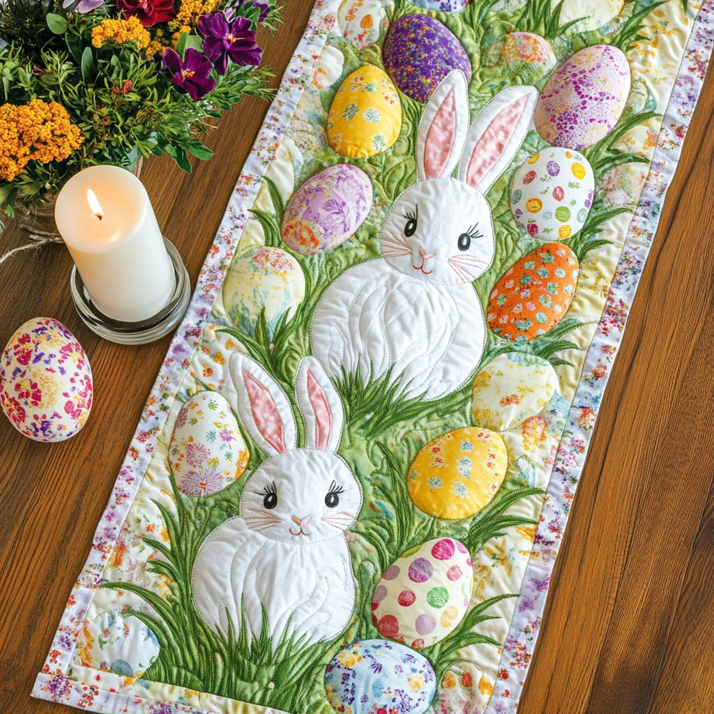 Two Bunnies Among Easter Eggs Table Runner - Made to Order TABLE928