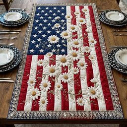 White Daisies on the Flag Table Runner - Made to Order TABLE928