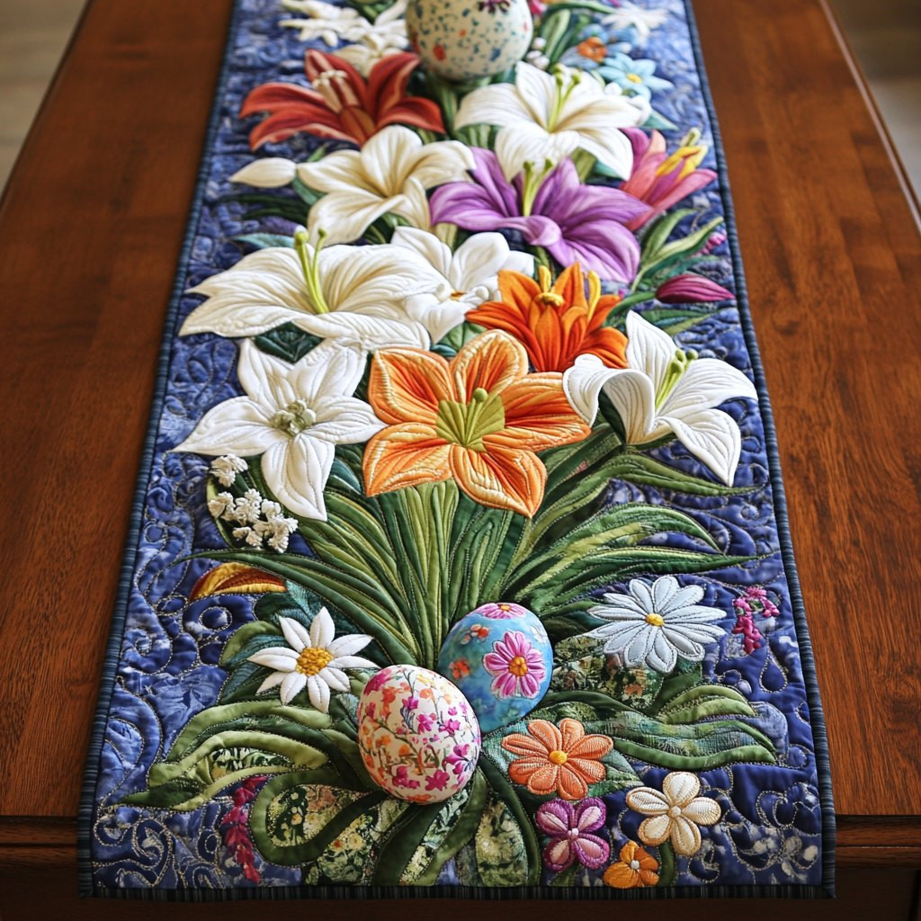 White Lily and Easter Egg Table Runner - Made to Order TABLE928