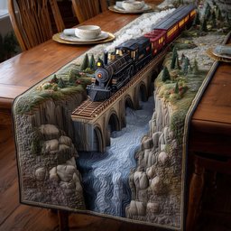Train on Stone Bridge Over Gorge Table Runner - Made to Order TABLE928
