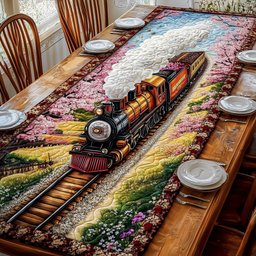 Train Beside Blooming Countryside Table Runner - Made to Order TABLE928