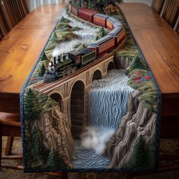 Train Crossing Above a Waterfall Table Runner - Made to Order TABLE928