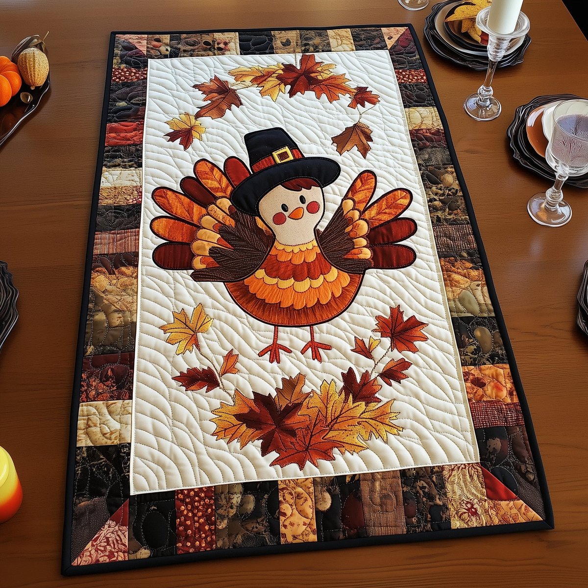 Turkey in a Pilgrim Hat Table Runner - Made to Order TABLE928