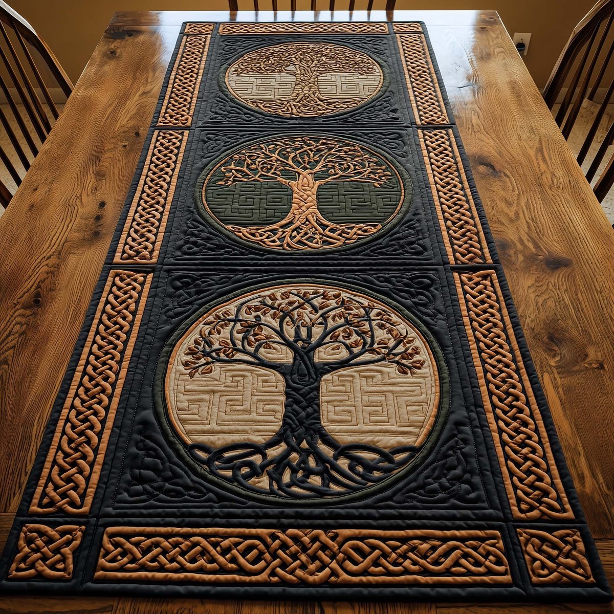 Tree of Life on Dark Knotwork Table Runner - Made to Order TABLE928