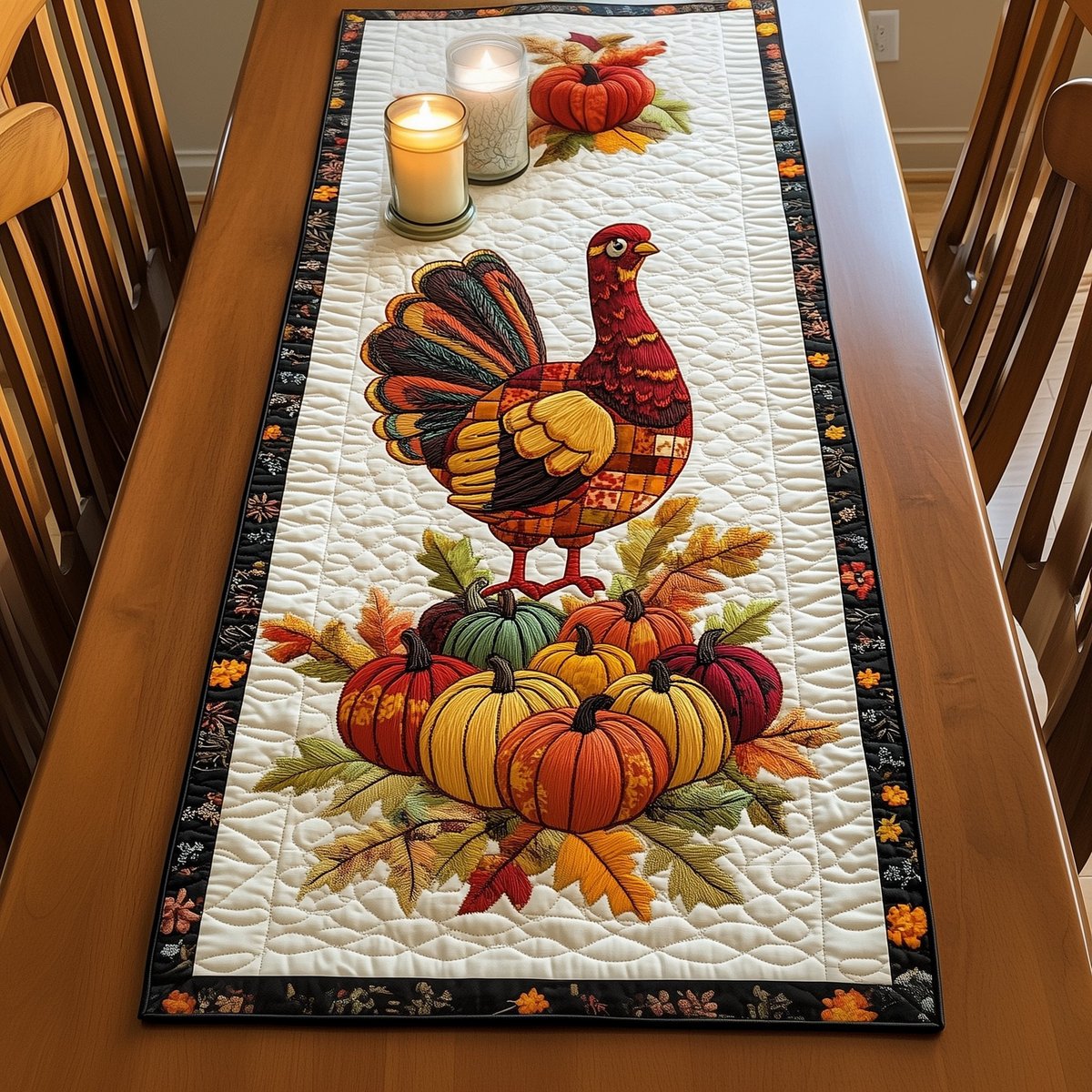 Turkey Standing on Pumpkins Table Runner - Made to Order TABLE928