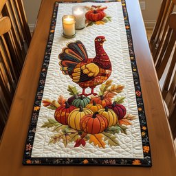 Turkey Standing on Pumpkins Table Runner - Made to Order TABLE928
