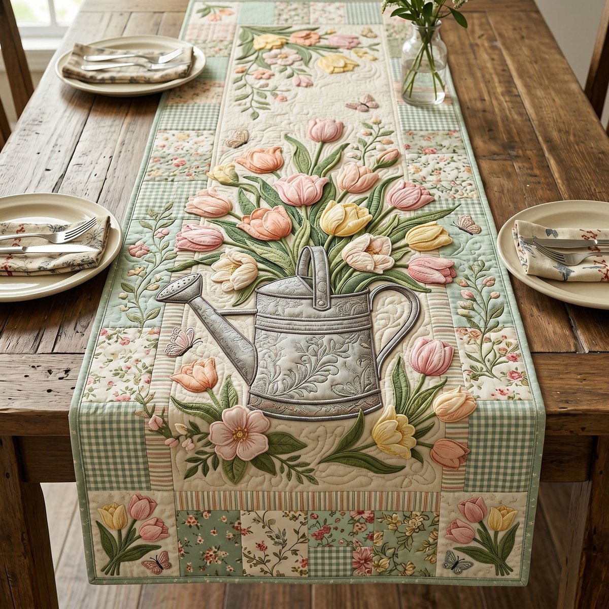 Tulips in a Watering Can Table Runner - Made to Order TABLE928