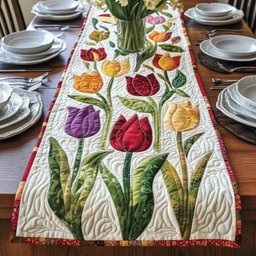 Tulips on Cream with Red Border Table Runner - Made to Order TABLE928