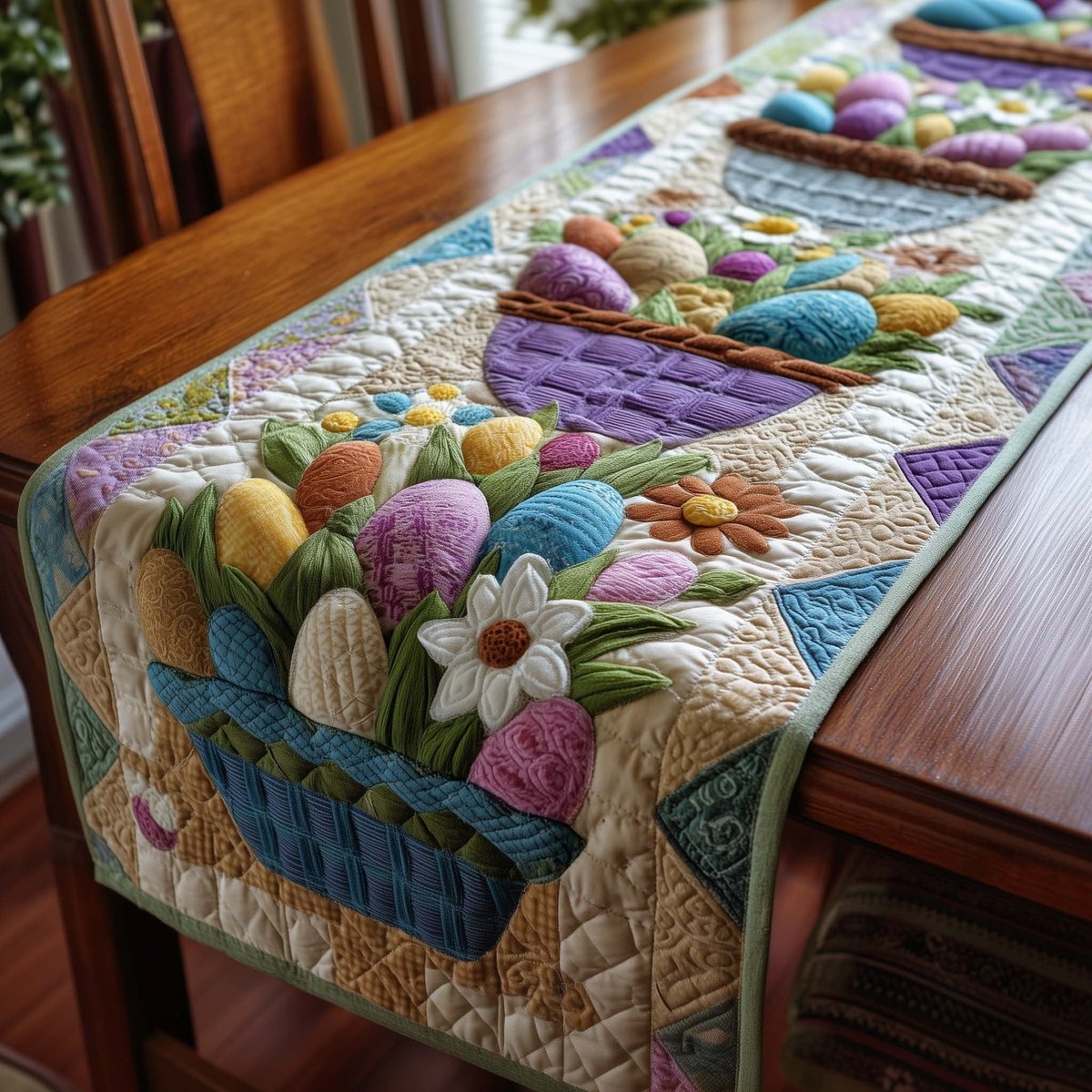Tulip and Egg Basket on Lavender Table Runner - Made to Order TABLE928