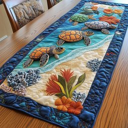 Turtle over Sand and Coral Table Runner - Made to Order TABLE928