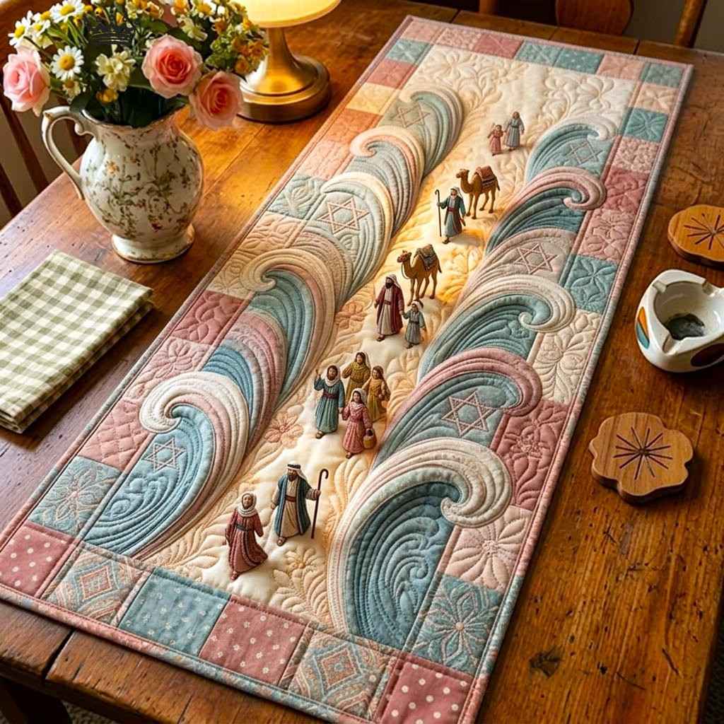 Travelers in Pink and Cream Waves Table Runner - Made to Order TABLE928