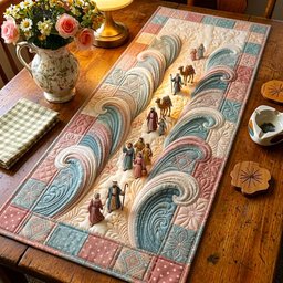 Travelers in Pink and Cream Waves Table Runner - Made to Order TABLE928