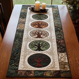 Tree of Life Circles on Cream Table Runner - Made to Order TABLE928