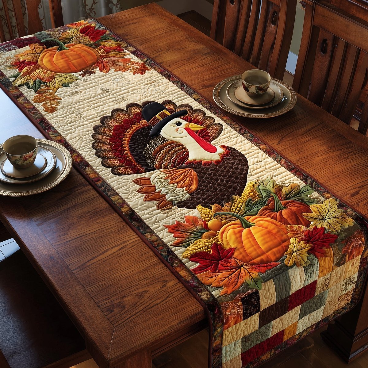 Turkey Among the Autumn Harvest Table Runner - Made to Order TABLE928