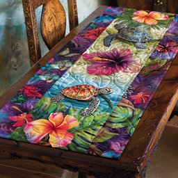 Turtle Among Tropical Hibiscus Table Runner - Made to Order TABLE928