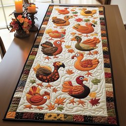 Turkeys on Cream Blocks Table Runner - Made to Order TABLE928