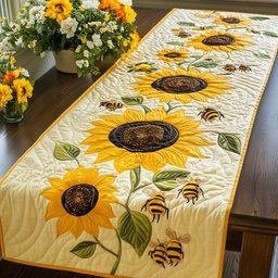 Sunflowers and Bees on Yellow Table Runner - Made to Order TABLE928