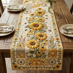 Sunflowers and Bees on Cream Table Runner - Made to Order TABLE928