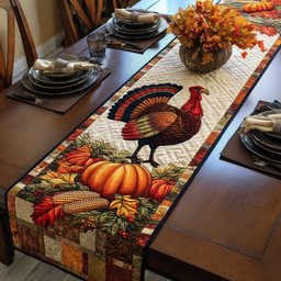Turkey Beside Corn and Pumpkins Table Runner - Made to Order TABLE928