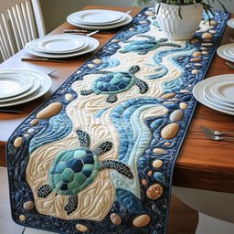 Turtles Among Pebbles and Waves Table Runner - Made to Order TABLE928