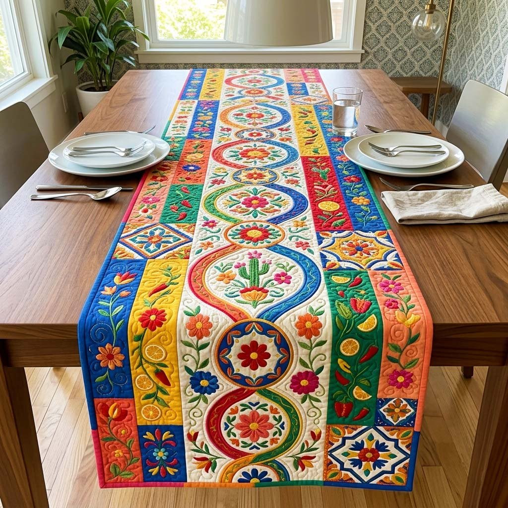 Talavera Tiles with Flower Border Table Runner - Made to Order TABLE928