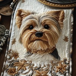Terrier Portrait on Cream Table Runner - Made to Order TABLE928