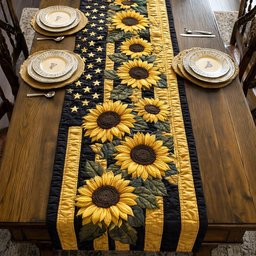 Sunflowers on Gold with Black Stripes Table Runner - Made to Order TABLE928