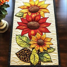 Sunflowers with Leopard Print Leaves Table Runner - Made to Order TABLE928