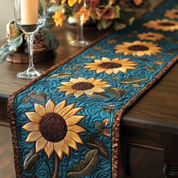 Sunflowers on Teal Swirls Table Runner - Made to Order TABLE928