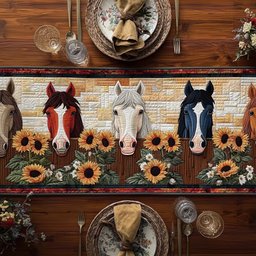 Three Horse Heads with Sunflowers Table Runner - Made to Order TABLE928