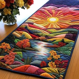 Sunset Landscape with Winding River Table Runner - Made to Order TABLE928