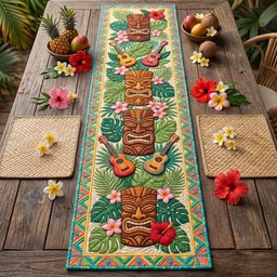 Tiki Totems with Ukuleles Table Runner - Made to Order TABLE928