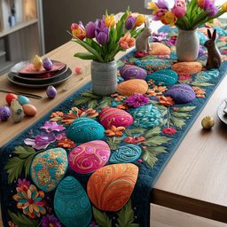 Teal and Pink Patterned Eggs Table Runner - Made to Order TABLE928