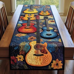 Three Guitars with Autumn Blooms Table Runner - Made to Order TABLE928