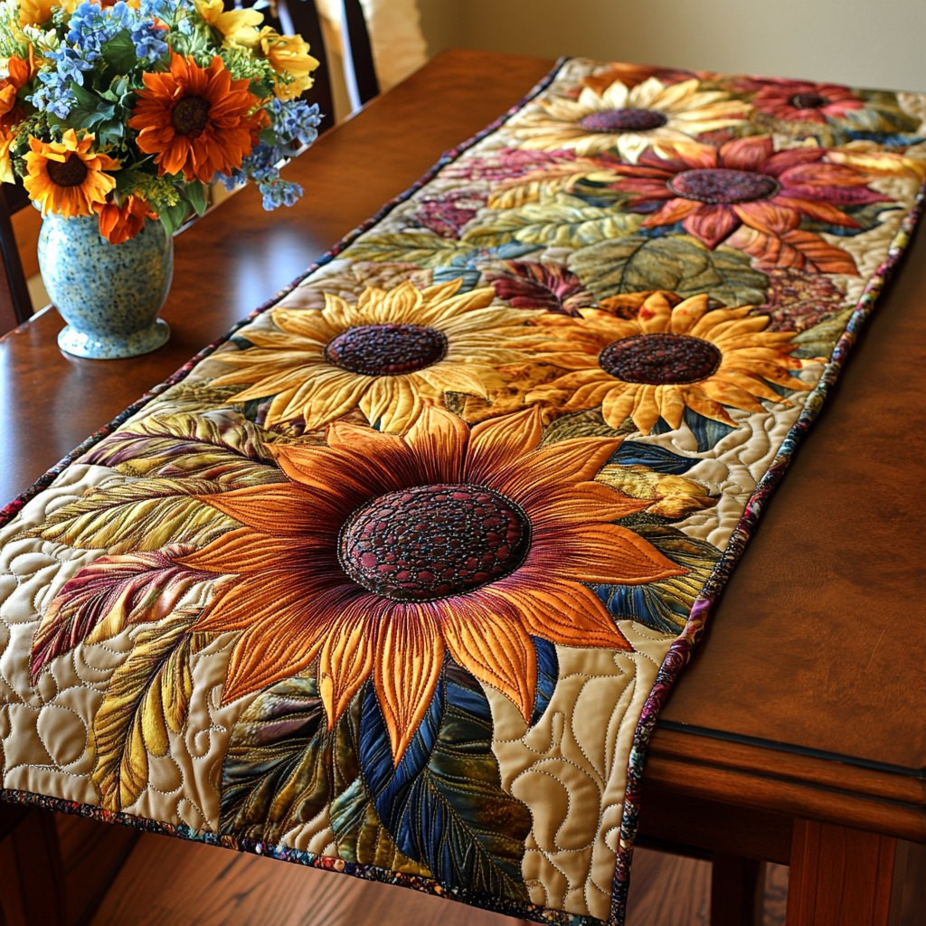 Sunflowers on Golden Green Ground Table Runner - Made to Order TABLE928