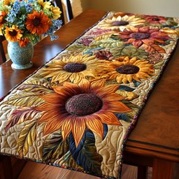 Sunflowers on Golden Green Ground Table Runner - Made to Order TABLE928