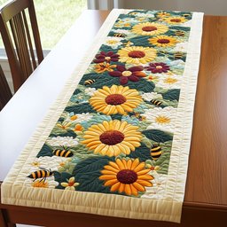 Sunflowers and Honeybees on Ivory Table Runner - Made to Order TABLE928