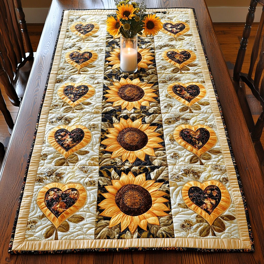 Sunflowers and Hearts on Cream Table Runner - Made to Order TABLE928