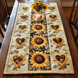 Sunflowers and Hearts on Cream Table Runner - Made to Order TABLE928