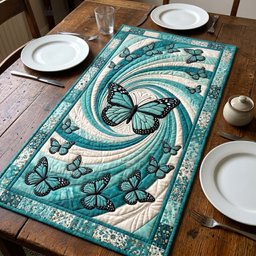 Teal Butterflies in a Swirl Table Runner - Made to Order TABLE928