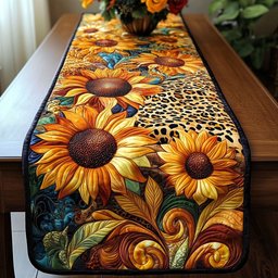 Sunflowers with Leopard Print Border Table Runner - Made to Order TABLE928